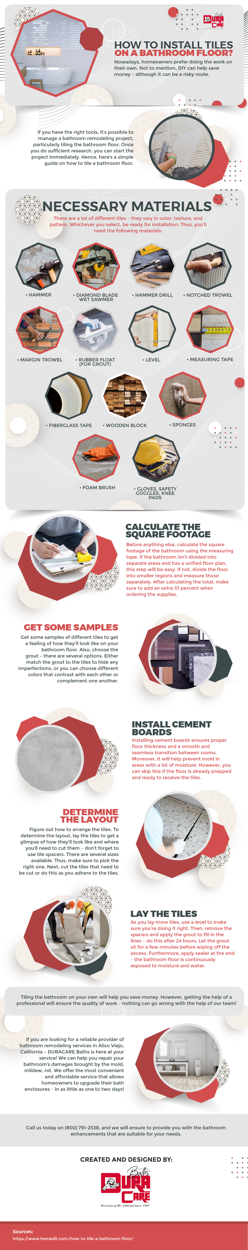 How to Install Tiles on a Bathroom Floor infographic